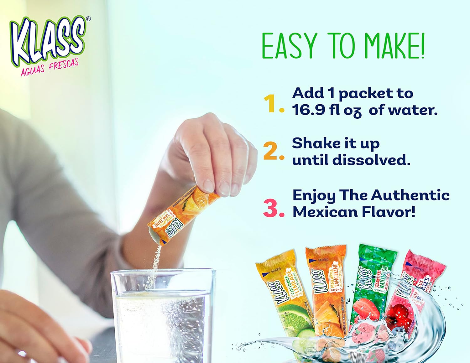 Klass Aguas Frescas, Cucumber-Limeade Sugar Free Drink Mix, 10 On-The-Go Sticks (Pack of 4, 40 Count) - Image 3